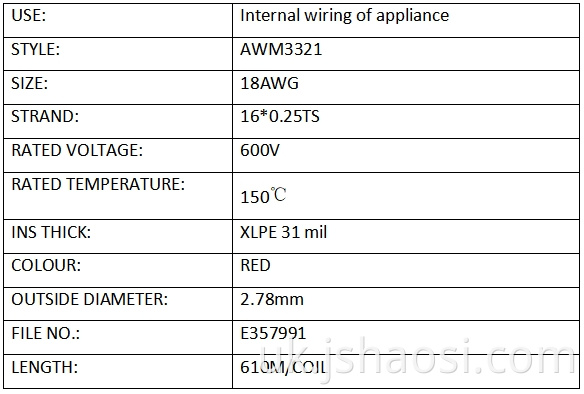 Xlpe дріт ul3321 18# червоний XLPE WIRE UL3321 18# RED